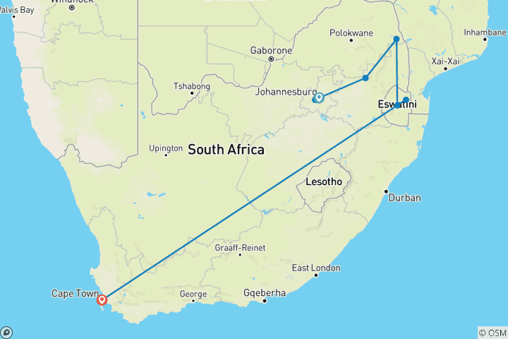 Carte du circuit Aventure en Afrique du Sud