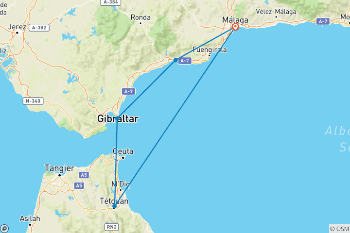 Kaart van Silvester-Segeltörn am Schnittpunkt Europa und Afrika Wandern auf die Säulen des Herkules - Silvesterparty in Gibraltar