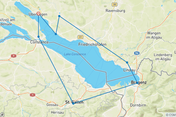 Mapa de Lago de Constanza | Cicloturismo individual | Viaje de lo más destacado