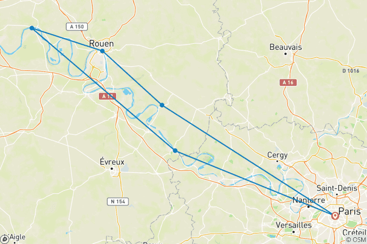 Carte du circuit Seine | Vélo électrique et bateau | Croisière guidée à vélo