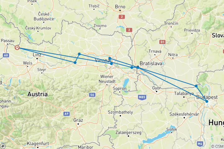 Karte von Donau | Rad & Schiff | Geführte Radkreuzfahrt