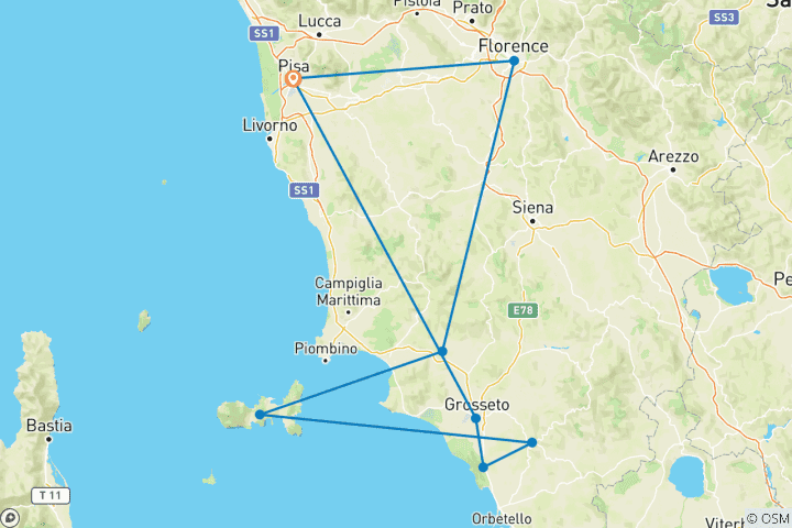 Carte du circuit Toscane & Île d'Elbe | Italie | Voyage guidé en e-bike