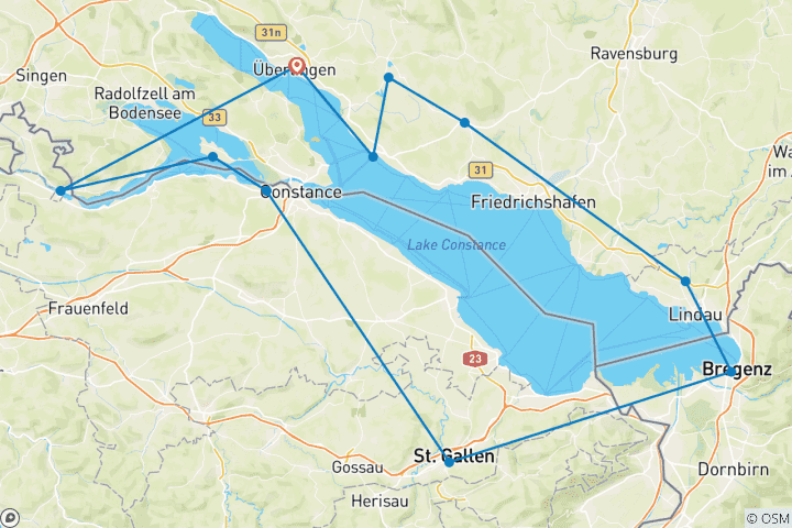 Karte von Bodensee | Geführte Radreise | Drei Länder Tour