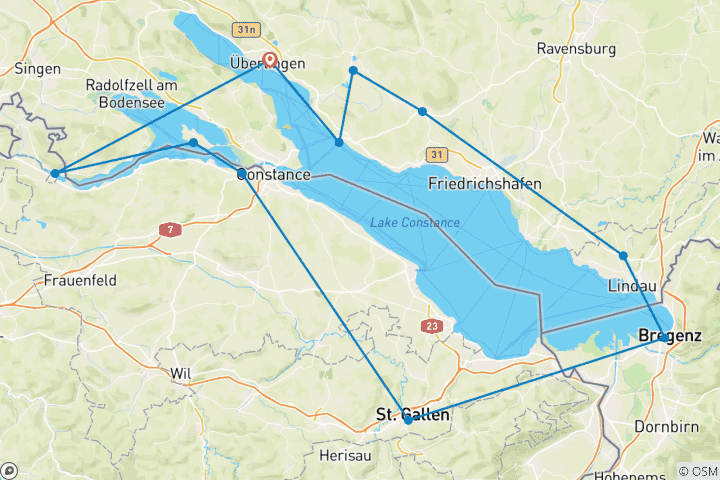 Map of Bodensee | Geführte Radreise | Drei Länder Tour