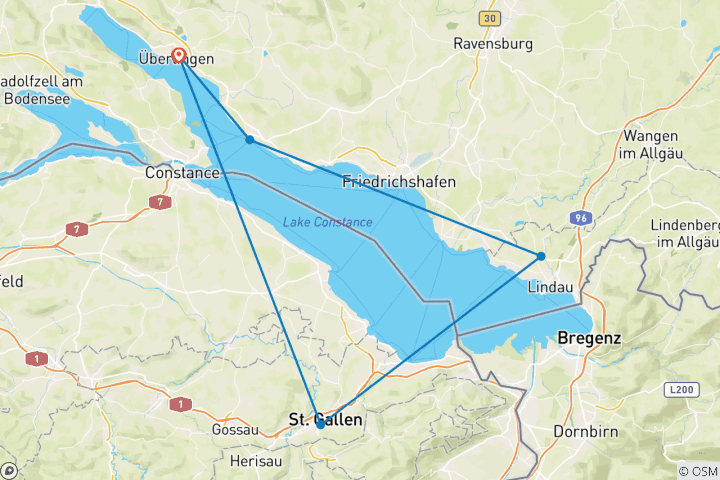 Mapa de Lago de Constanza | Visita guiada en bicicleta | Visita a tres países