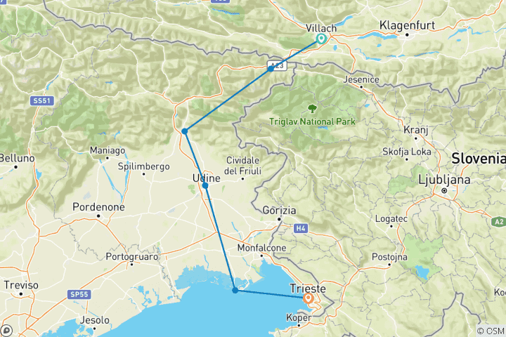 Map of Alpe-Adria-Cycle Path 2 Villach-Triest 7/6