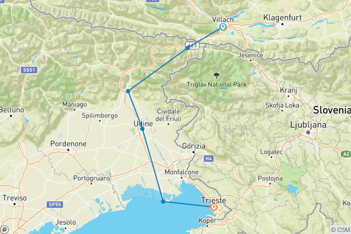 Mapa de Alpe - Adria - Cycle Path 2 Villach - Triest 7/6