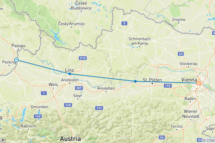 Map of Danube Cycle Path, Sporty Scharding/Passau to Vienna