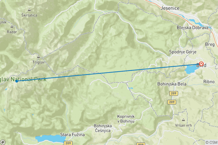 Mapa de Escalada autoguiada al monte Triglav