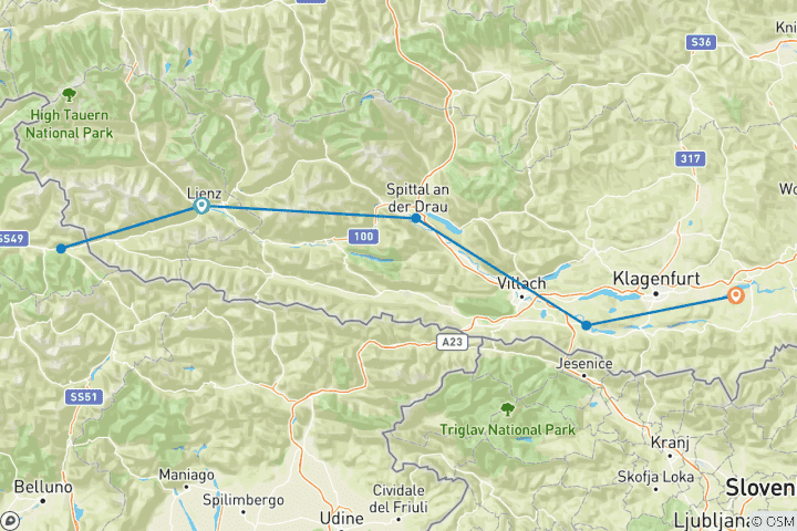 Carte du circuit Sportive sur la piste cyclable de Drau