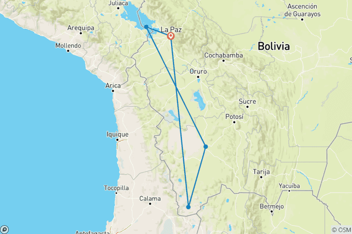 Mapa de Viaje personalizado por Bolivia al Salar de Uyuni y el lago Titicaca - salida diaria