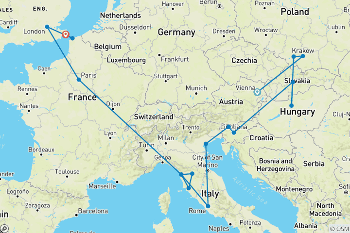 Map of Vienna to London Trail (Standard, Summer ( Until Mar '27), Classic)