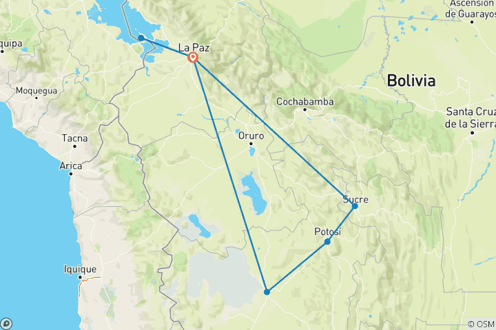 Kaart van Op maat gemaakte 10-daagse beste Bolivia rondreis, dagelijks vertrek & privégids