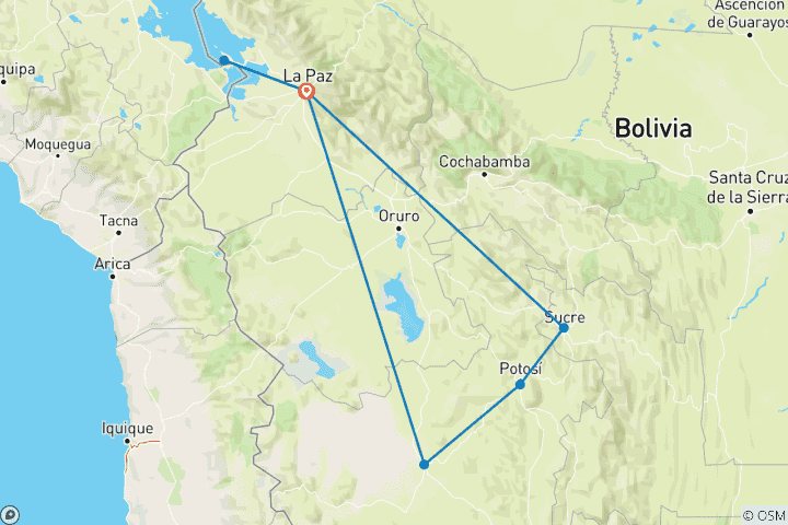 Carte du circuit Circuit sur mesure de 10 jours en Bolivie, départ quotidien et guide privé