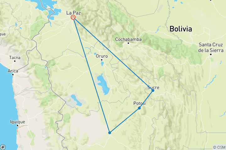 Map of Tailor-Made 8 Days Bolivia Trip with Daily Departure & Private Guide