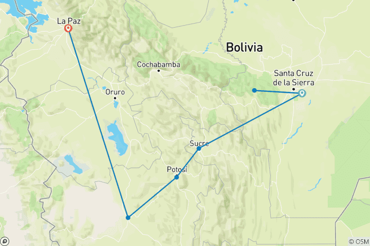 Map of Customized 8 Days Bolivia Vacation with Daily Departure & Private Guide