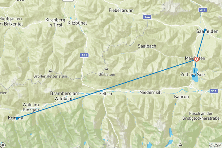 Mapa de Ruta en bici Tauern - con base en un hotel - para familias