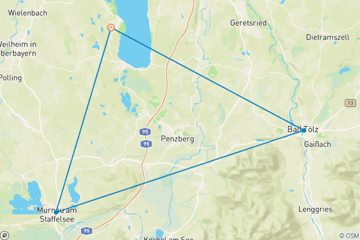 Mapa de Lagos de Baviera - viaje de ida y vuelta