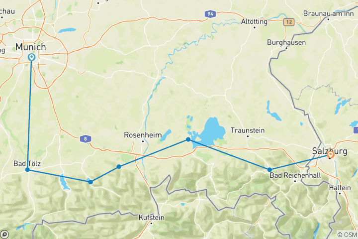 Map of Munich – Salzburg