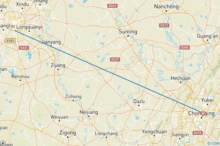 Carte du circuit Circuit de Chengdu à Chongqing en 6 jours : Base des pandas, Sanxingdui, Dujiangyan, Dazu