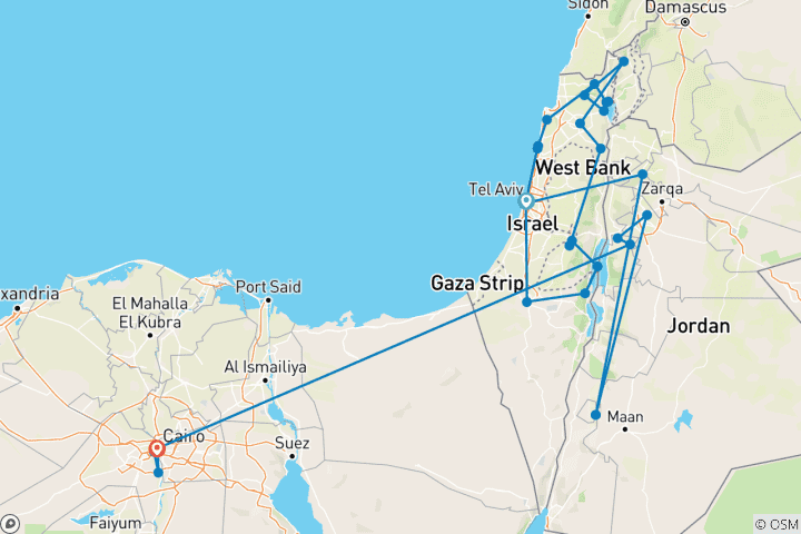 Map of Highlights of the Holy Land Israel & Jordan & Cairo Tour - 13 Days