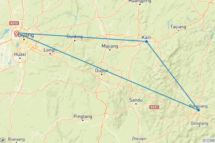 Karte von Guizhou 5-tägige Express-Tour: Guiyang, Libo, Zhaoxing, Xijiang Miao Village