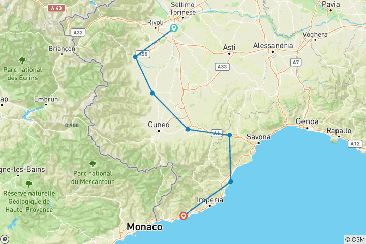 Kaart van Turijn - Sanremo: Van een Alpenpanorama tot de Bloemenriviera.