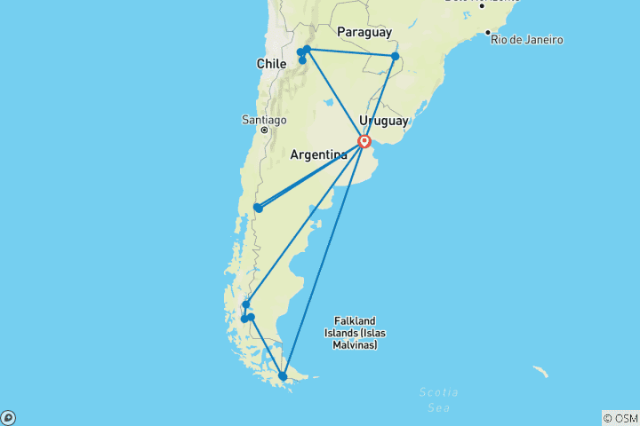 Carte du circuit Vacances privées en Argentine en Patagonie et excursion viticole, départ quotidien