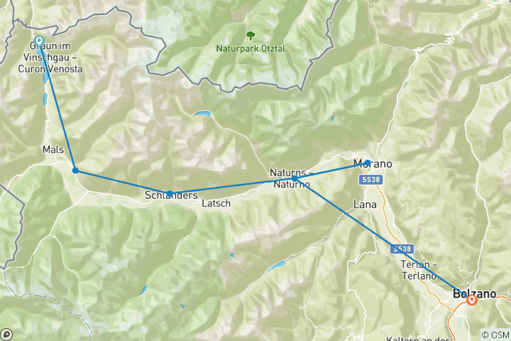 Carte du circuit Piste cyclable Etsch pour les familles