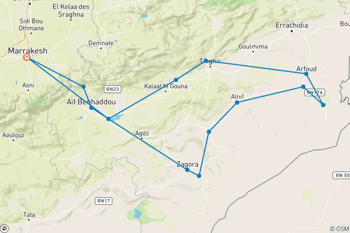 Carte du circuit TUI Tours | Montagnes de l'Atlas - Sur les traces des nomades