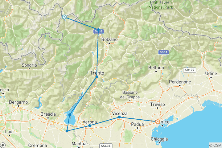 Carte du circuit Lac Reschen - Venise : Pédaler d'un pied léger en descendant vers le sud - SPORTIVE.