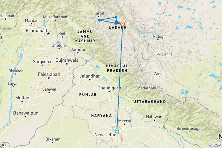 Map of Multiactivity in Ladakh PureQuest, Private Tour