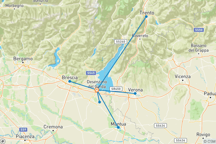 Karte von Gardasee: Trient, Verona, Mantua und Brescia