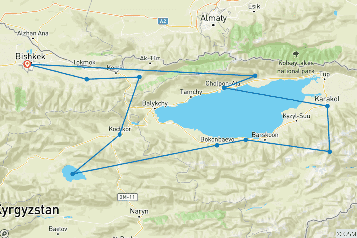 Map of Tailor-Made 10 Days Best Kyrgyzstan Tour, Private Car & Daily Depart