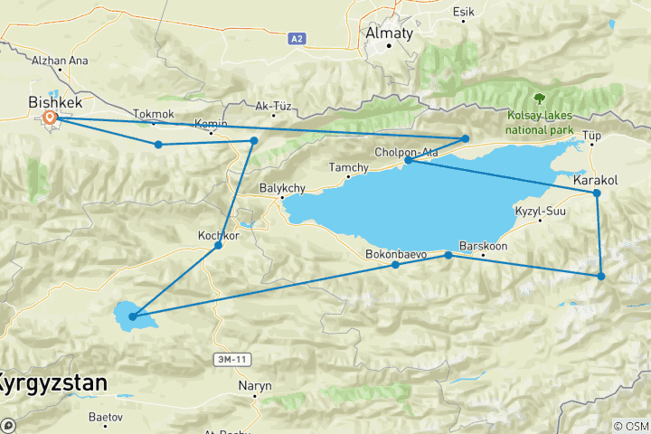 Carte du circuit Meilleur circuit sur mesure au Kirghizistan, guide privé et départ quotidien