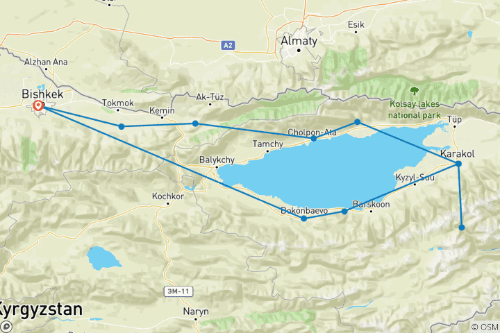 Map of Tailor-Made Private Kyrgyzstan Holiday with Daily Departure