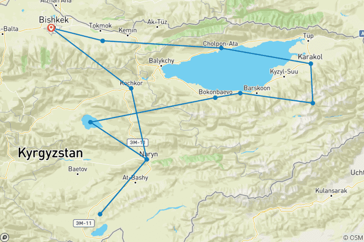 Carte du circuit Aventure personnalisée au Kirghizistan avec guide privé et départ quotidien
