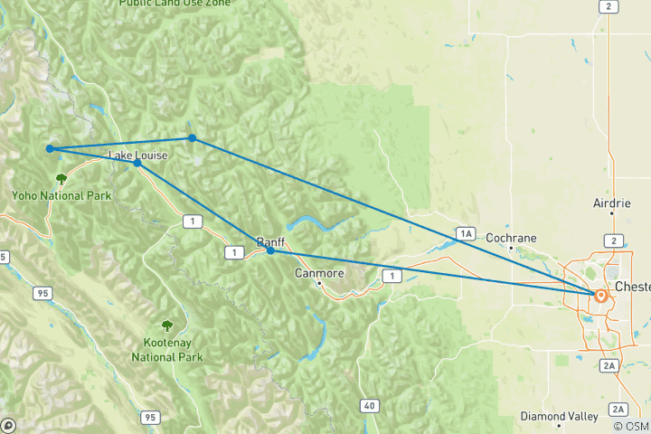 Kaart van Winterpret in de Rockies – 4 dagen