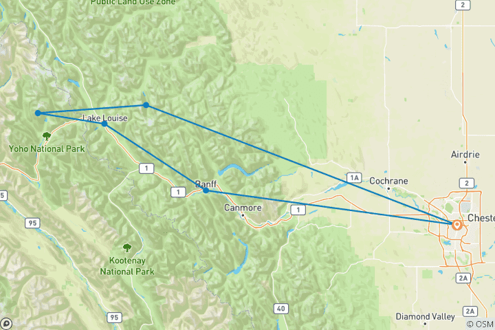 Mapa de Circuito de diversión invernal en las Montañas Rocosas - 4 días