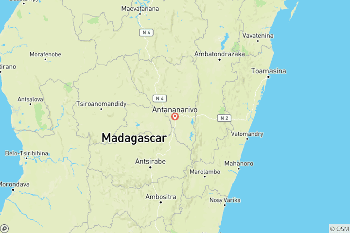 Mapa de Madagascar en el camino de Jacques Berthieu