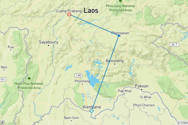 Map of Tailor-Made 7 Days Laos Family Holiday, Private Car & Daily Start