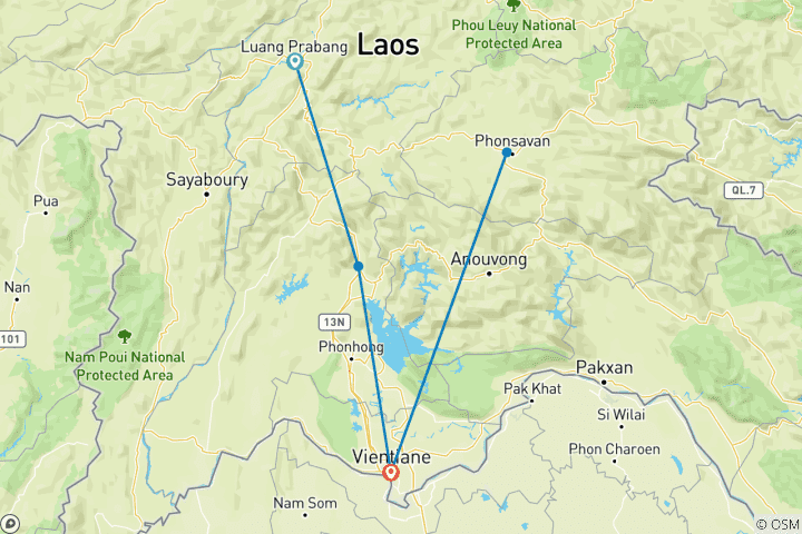 Carte du circuit Voyage personnalisé de 9 jours au Laos en famille, départ quotidien et sans groupe