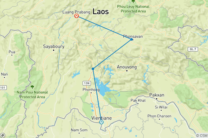 Carte du circuit Voyage personnalisé de 9 jours au Laos en famille, départ quotidien et sans groupe