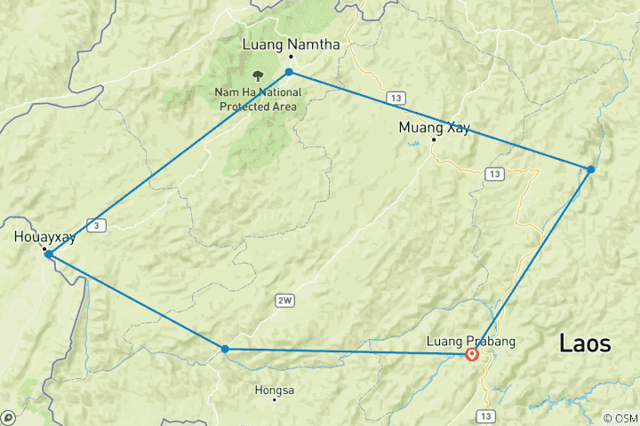 Map of Tailor-Made North Laos Trekking Adventure with Daily Departure