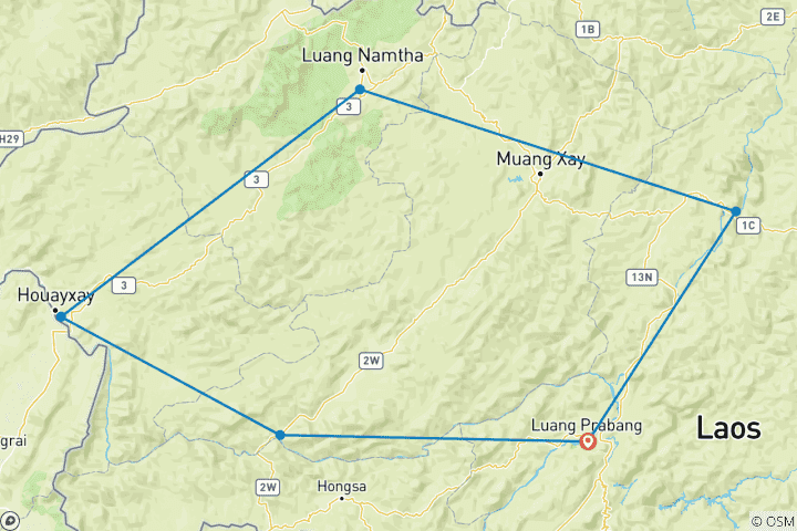 Map of Tailor-Made North Laos Trekking Adventure with Daily Departure