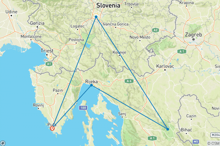 Map of Green Escapes of Istria and Slovenia 8 Days, Self-Drive