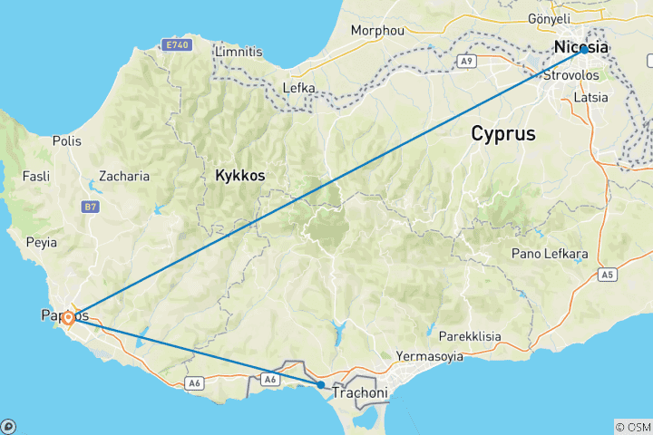 Carte du circuit Histoire et saveurs de Chypre