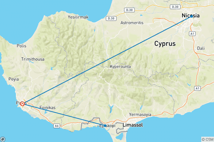 Carte du circuit Histoire et saveurs de Chypre