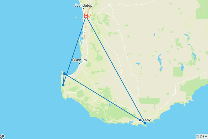 Carte du circuit Aventure à Margaret River et Albany