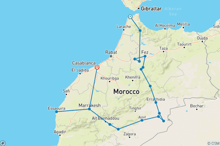 Carte du circuit Les points forts du Maroc de Tanger à Casablanca - 10 jours